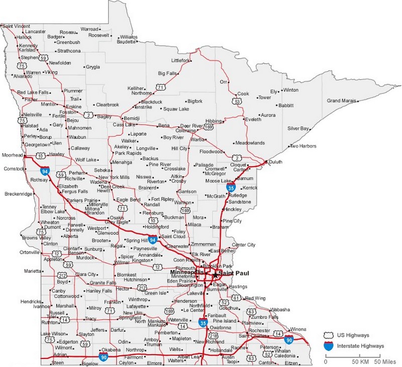 Minnesota State Road Map with Census Information