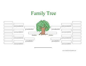 A full-color, five-generation family tree has white boxes in which to ...