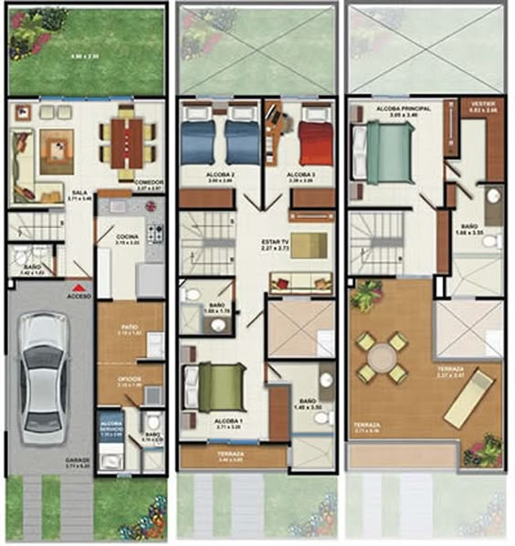 planos-de-casa-3-pisos-160m2 … | Pinteres…