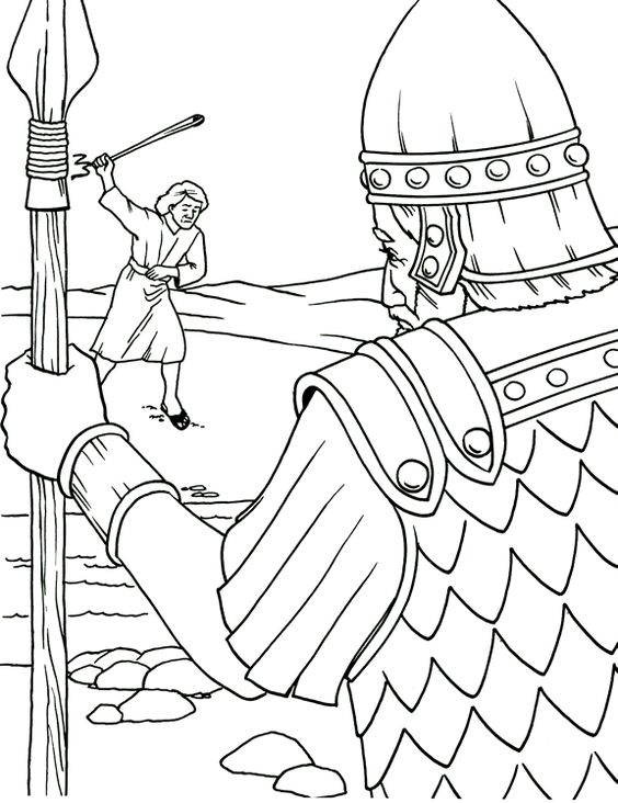 David and goliath, David and Coloring pages on Pinterest image.