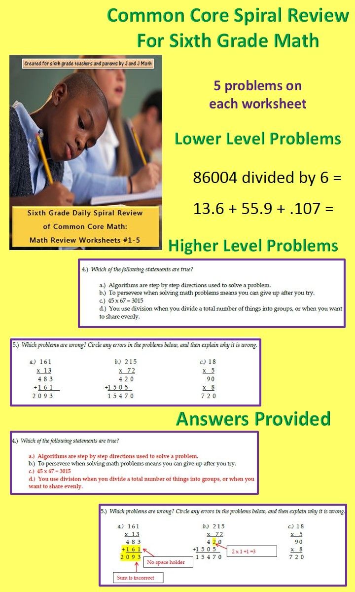 FREE! 6th Grade Math Review Worksheets 15. Daily spiral review of ...