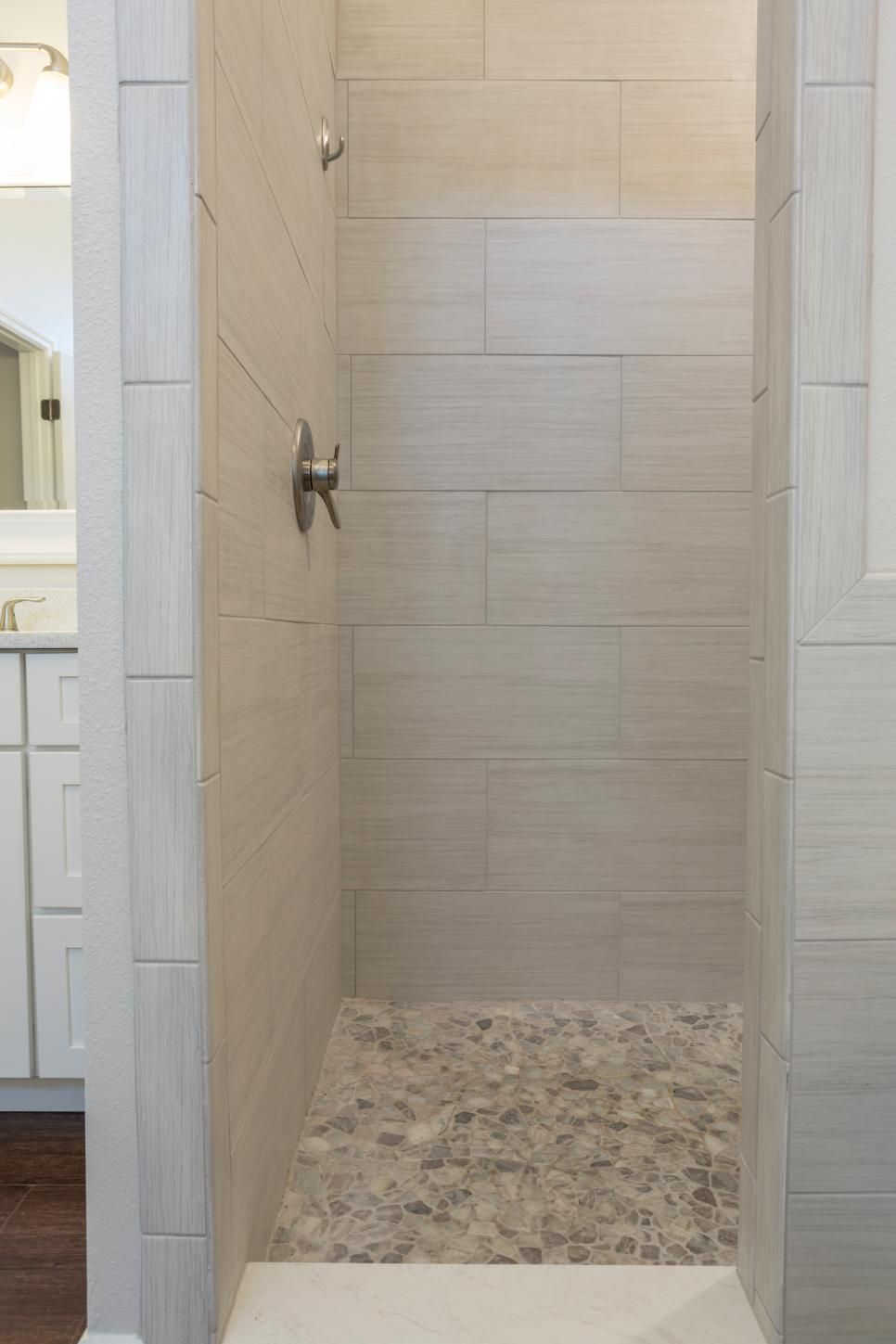 Sleek Yet Soft Gray Tiles Carve Out A Gorgeous Walk In Shower In