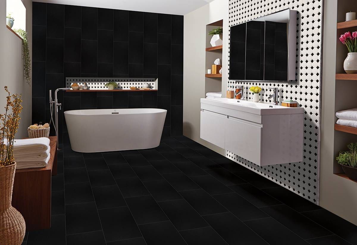 Black Domino Porcelain Tile Used Alone Or With White Tiles For A