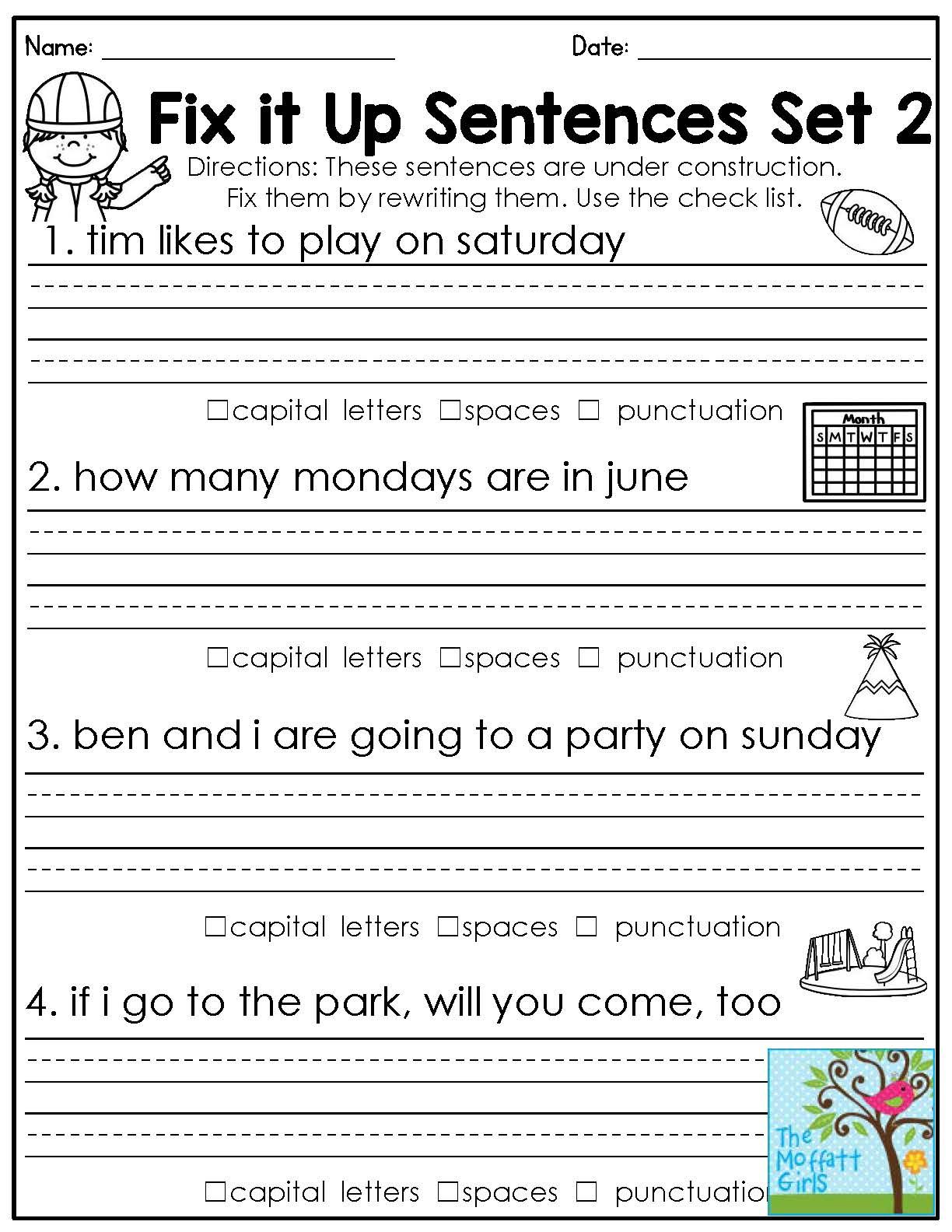 Grammar Worksheets For First Graders