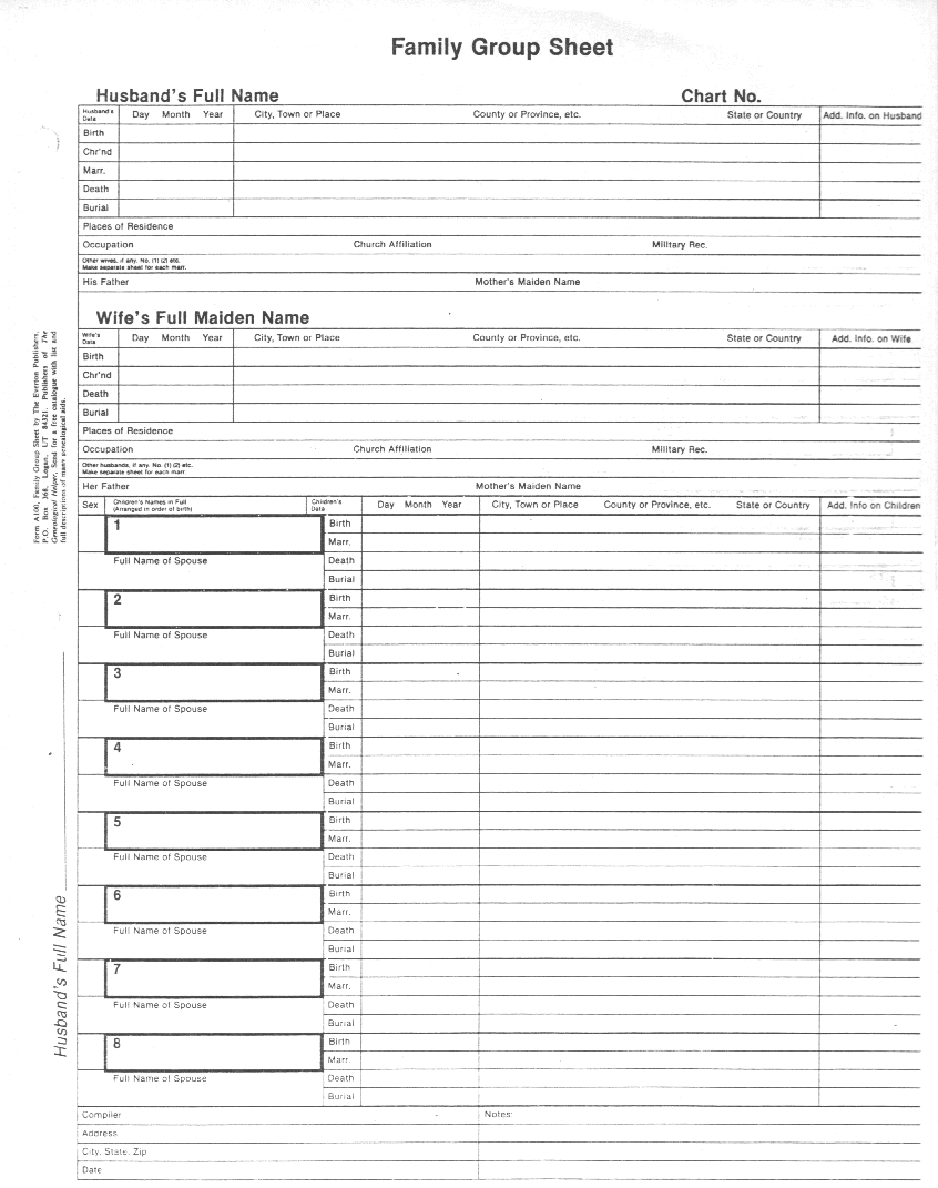 Printable Simple Family Group Sheet - Printable Blank World