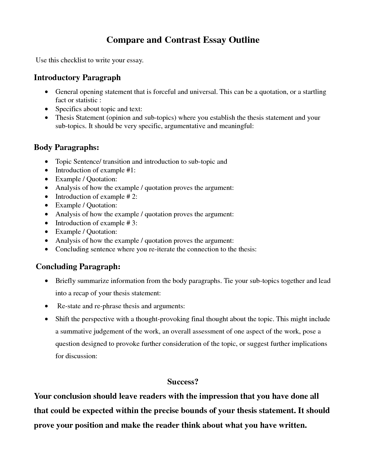 what is the thesis statement of a compare and contrast essay