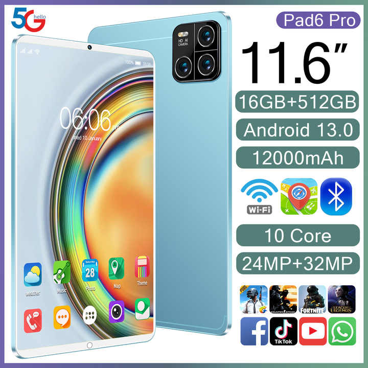 High Quality Pad 6 11.6 Inch Android Camera 24M+32M Tablet 2GB+32GB ...