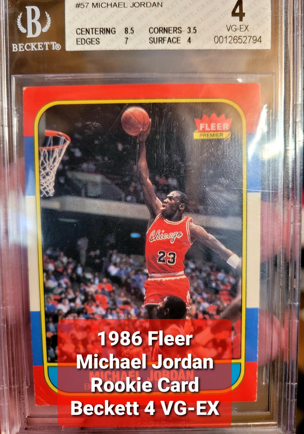 1986 Fleer Michael Jordan Rookie Card Beckett ID#0012652794 Graded 4 VG-EX