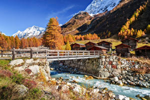 Fonds d'écran Suisse Montagne Automne Rivières Pont Pierres Valais