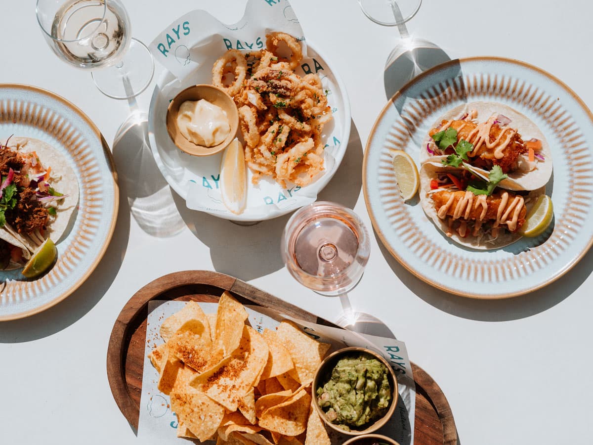 a table-top view of food and drinks at Rays Port Hedland