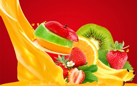 Fruits slices, apple, orange, kiwi, strawberry