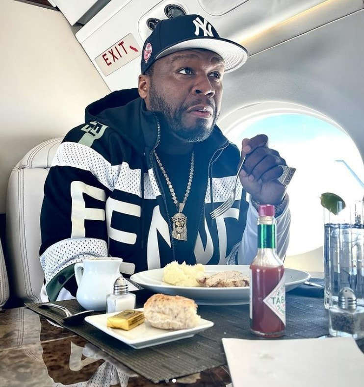 50 Cent Is “Eating Good” as He Shows Life on a Luxury Jet