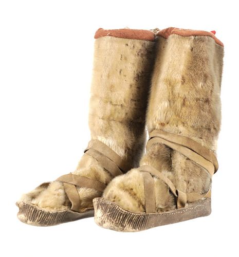 Mid-20th C. Inuit Sealskin, Hide & Caribou Mukluks