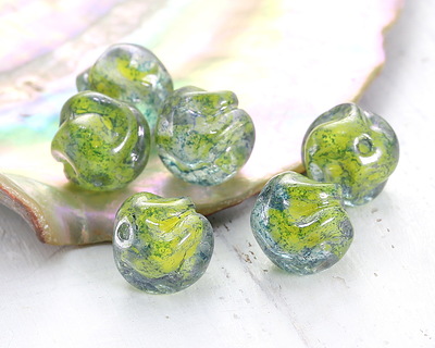 Czech Glass Mossy Path Swirl w/ Silver Luster Twisted Round 8mm