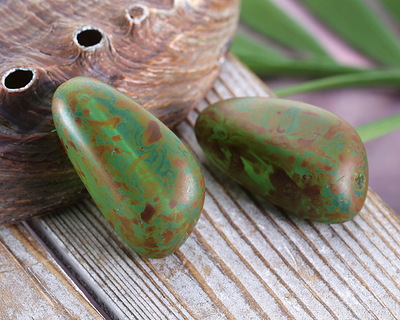 Czech Glass Matte Turquoise Opal Picasso Nugget 33x19mm