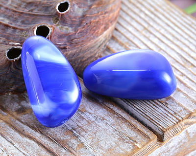 Czech Glass Marbled Cobalt Nugget 33x19mm