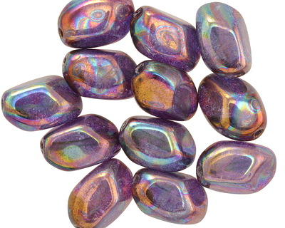 Czech Glass Iris Purple Faceted Nugget 11x7mm