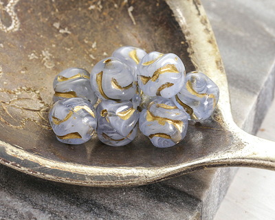 Czech Glass Storm Cloud Swirl w/ Gold Twisted Round 8mm