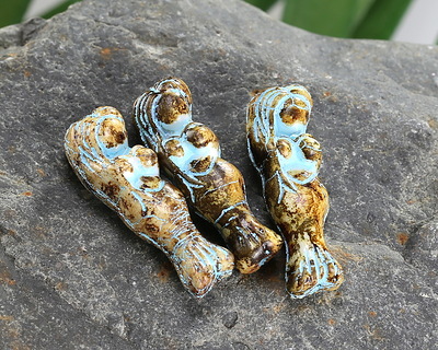 Czech Glass Bisque Picasso w/ Turquoise Mermaid 27x8mm