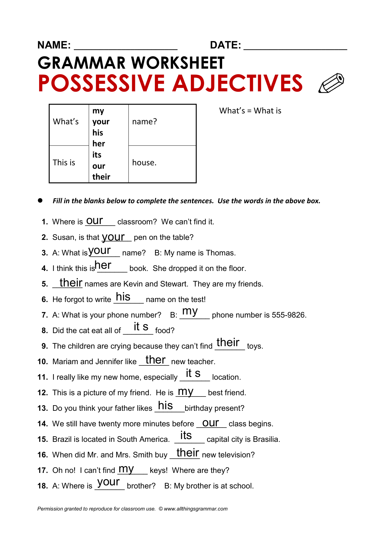 SEMANA 3- POSSESSIVE ADJECTIVES