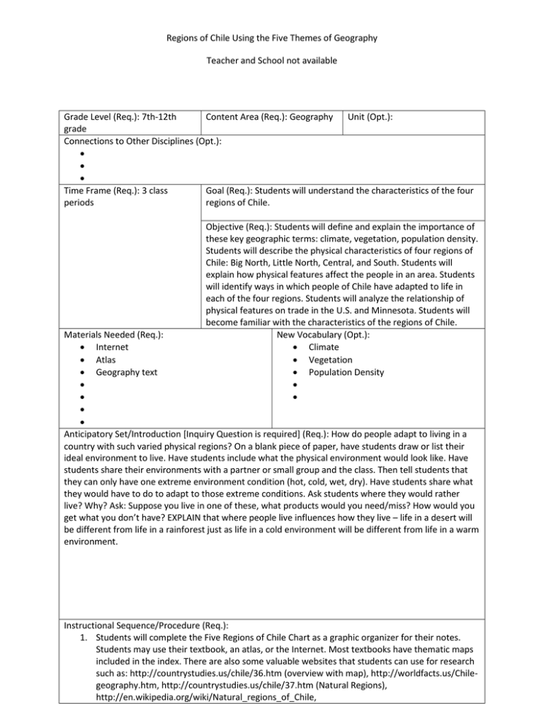 Regions of Chile Using the Five Themes of Geography