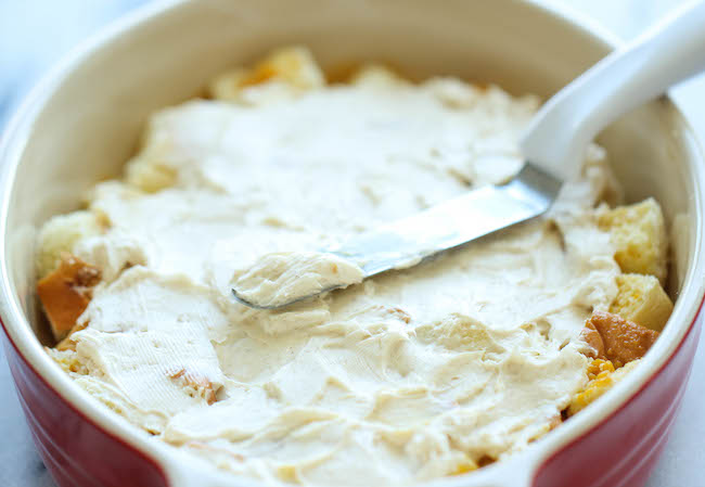 Baked Pumpkin Cream Cheese French Toast - So easy with the best cream cheese filling! Prep the night before and bake right before serving!