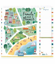 2025 Family Organiser Calendar 5 Column with Memo Pad & Shopping List - Seaside