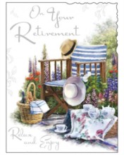 Jonny Javelin Retirement Greetings Card - Deckchair, Hats & Picnic 7.25" x 5.5"