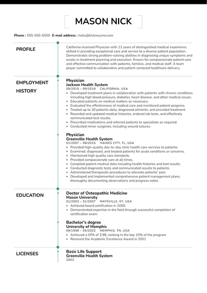 Physician Resume Example | Kickresume