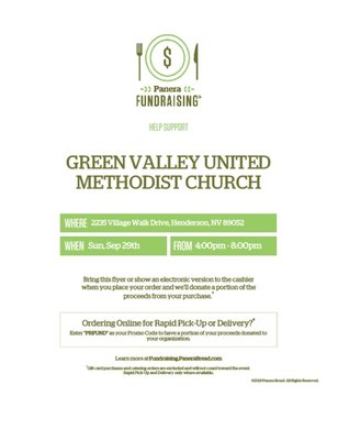 Photo of Green Valley United Methodist Church - Henderson, NV, US. Panera - The District Fundraiser ALL DAY 9.29.2019