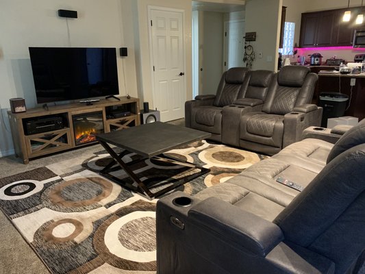 Photo of Pruitts Furniture - Phoenix, AZ, US. Earth tones! Power reclining sofa/loveseat, rug, coffee table from you guessed it, Pruitts! At half of what I pay anywhere else!