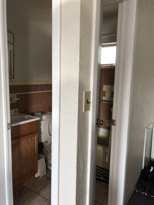 Photo of Viking Motel - Wildwood, NJ, US. Corner view into the bathroom with both doors opened