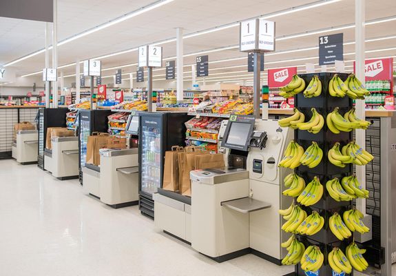 Photo of Stop & Shop - Cranston, RI, US. Row of checkout stations.