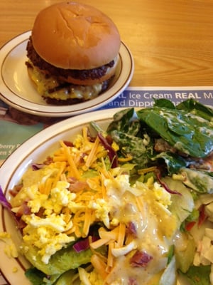 Photo of Frisch's Big Boy - Marysville, OH, US. Big Boy burger (yeah, it's really not that big) and salad from salad bar.