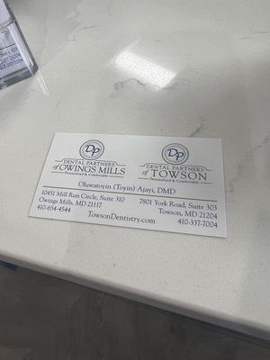 Photo of Dental Partners of Owings Mills - Owings Mills, MD, US. Business card