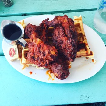 Absolutely freakin divine. Nashville spicy chicken and waffles.