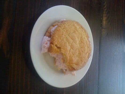 Photo of The Fremont Diner - Sonoma, CA, US. Ice Cream Sandwich with Sugar Cookies and Strawberry Ice Cream $2.50