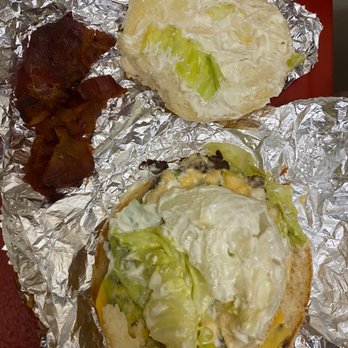 Single patty lettuce Mayo and Pork Bacon...None of these condiments was wanted