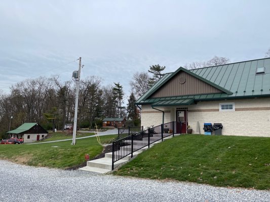 Photo of Country Acres Campground - Gordonville, PA, US. Bathhouse and office.