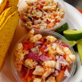 small shrimp ceviche and small fish ceviche