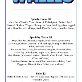 Menu - the red shrimp tacos are a must have!