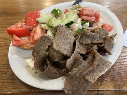 Photo of Greek American Eatery - Dickson City, PA, US. Village salad with gyro meat