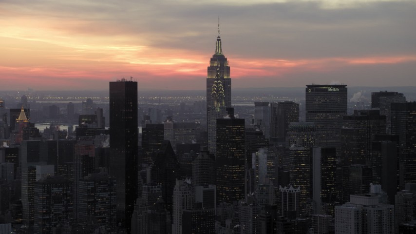 Chrysler and Empire State Building in winter, New York City twilight ...