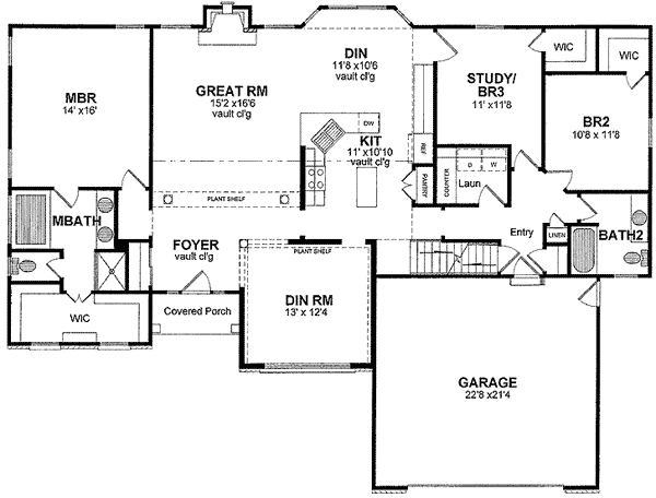 OneLevel Open Floor Plan 19592JF Architectural