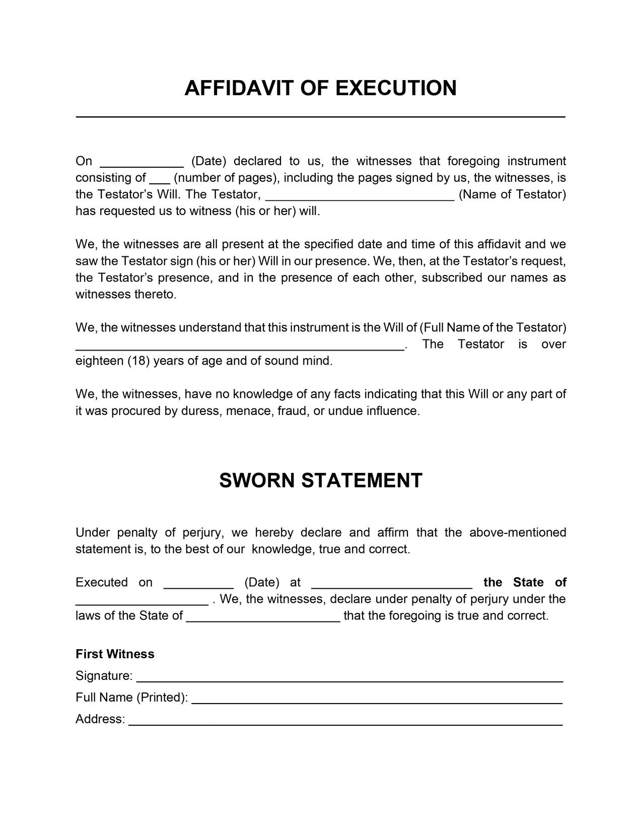 Free Blank Affidavit Template (Sworn Statement) PDF Word, 58% OFF