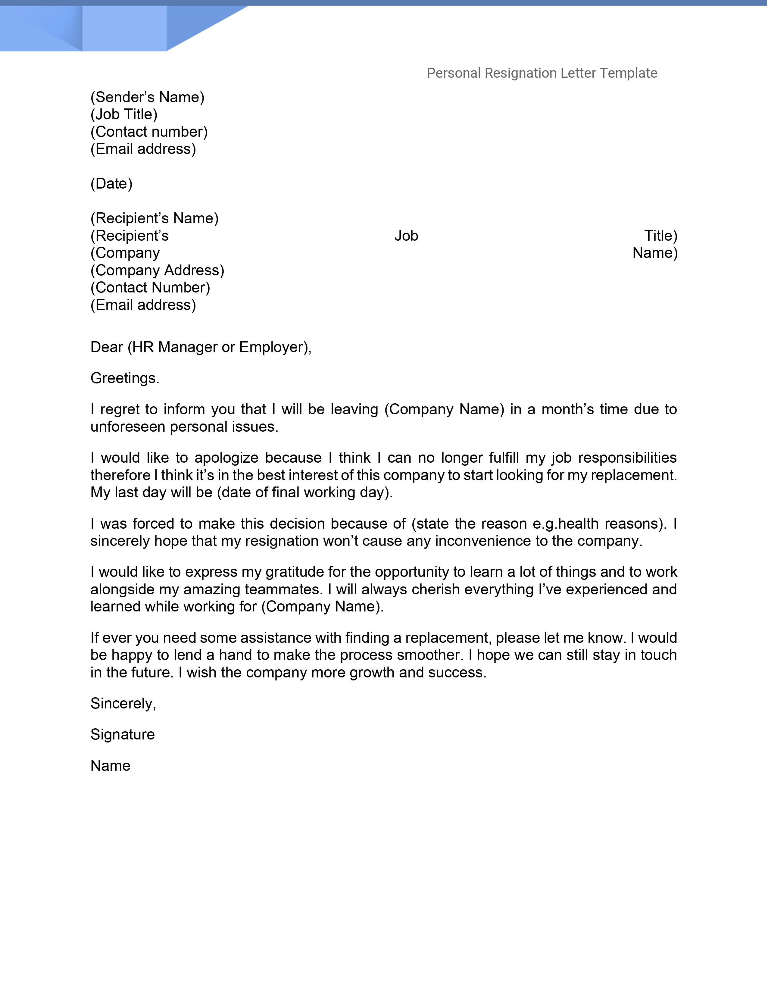 Resignation Letter Template Health Reasons The Modern - vrogue.co