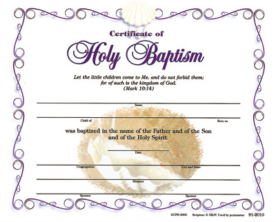 Baptismal Certificate - Child (Pkg of 12) - Concordia Publishing House