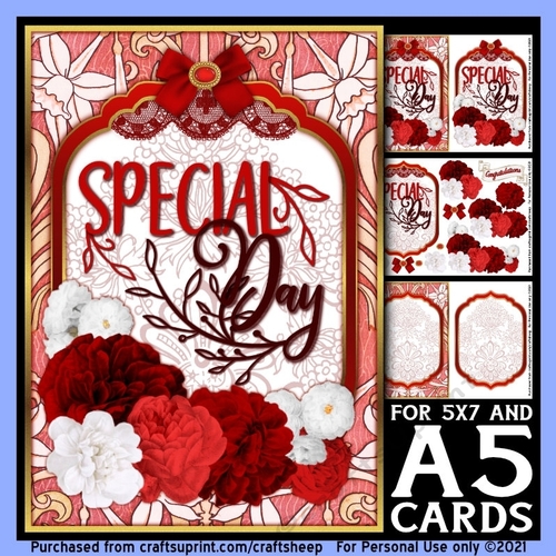 Special Day Mini Kit in Red-White-Gold with Vintage Roses Decoupage