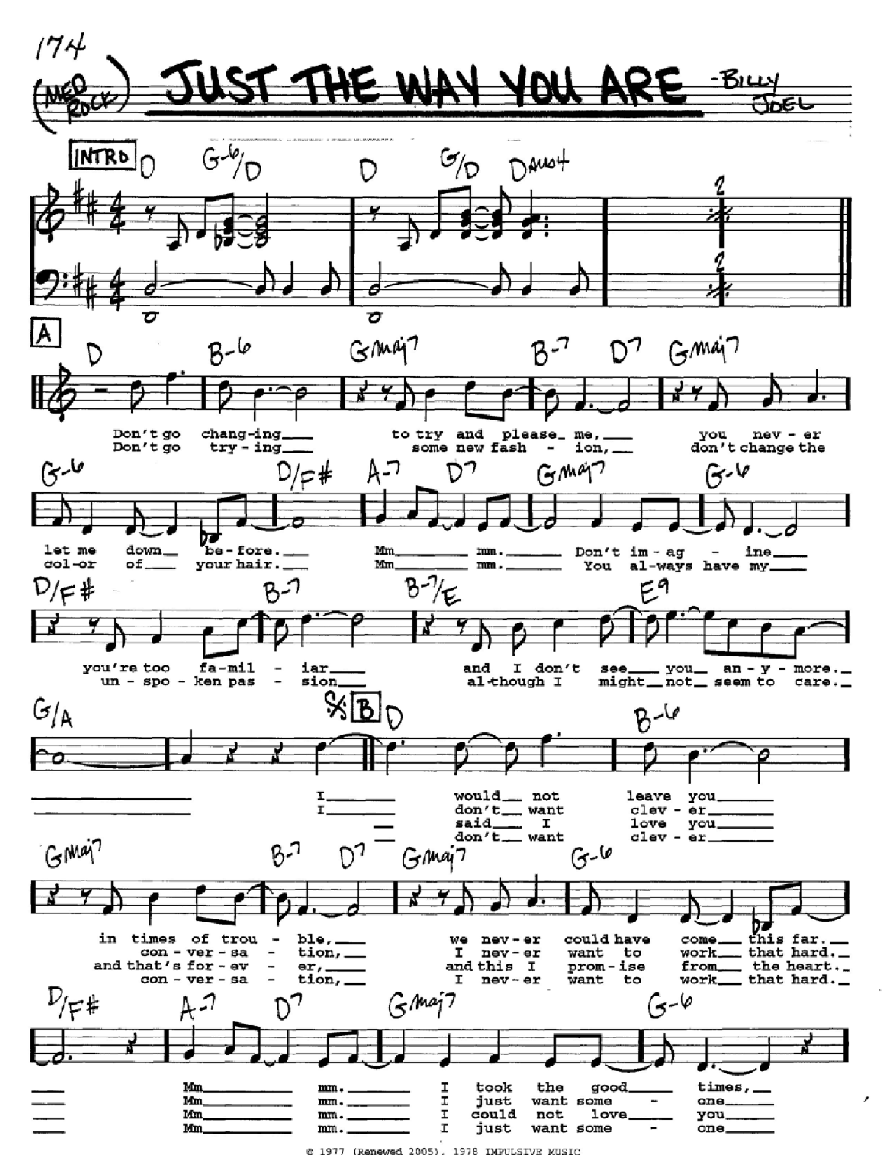 Just The Way You Are Digital Sheet Music