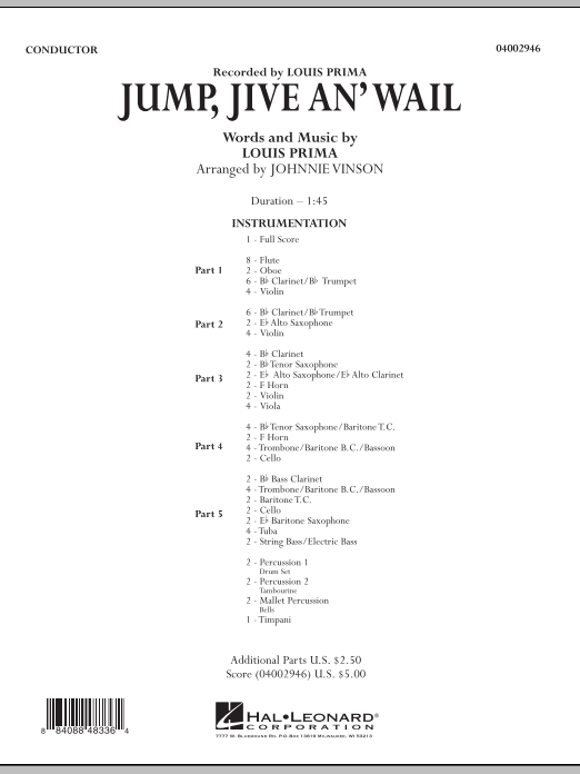 Jump, Jive An' Wail - Full Score Digital Sheet Music